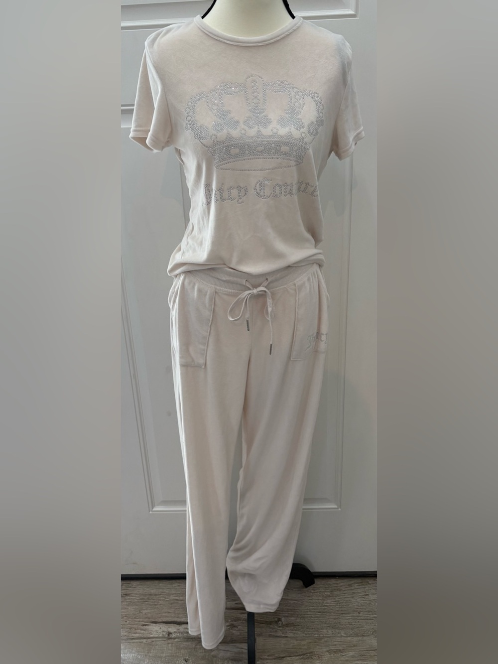 Juicy Couture Cream Velvet Track set with studded Logo! Like New!!!